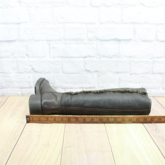 LL Bean Brown Leather Pull On Faux Fur Heeled Tall Boots Size 8 - Picture 8 of 11